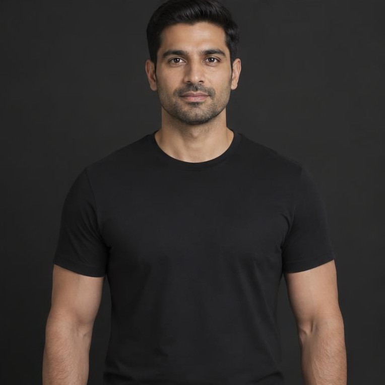 AI-generated illustration: Fully clothed male chest; not a patient result